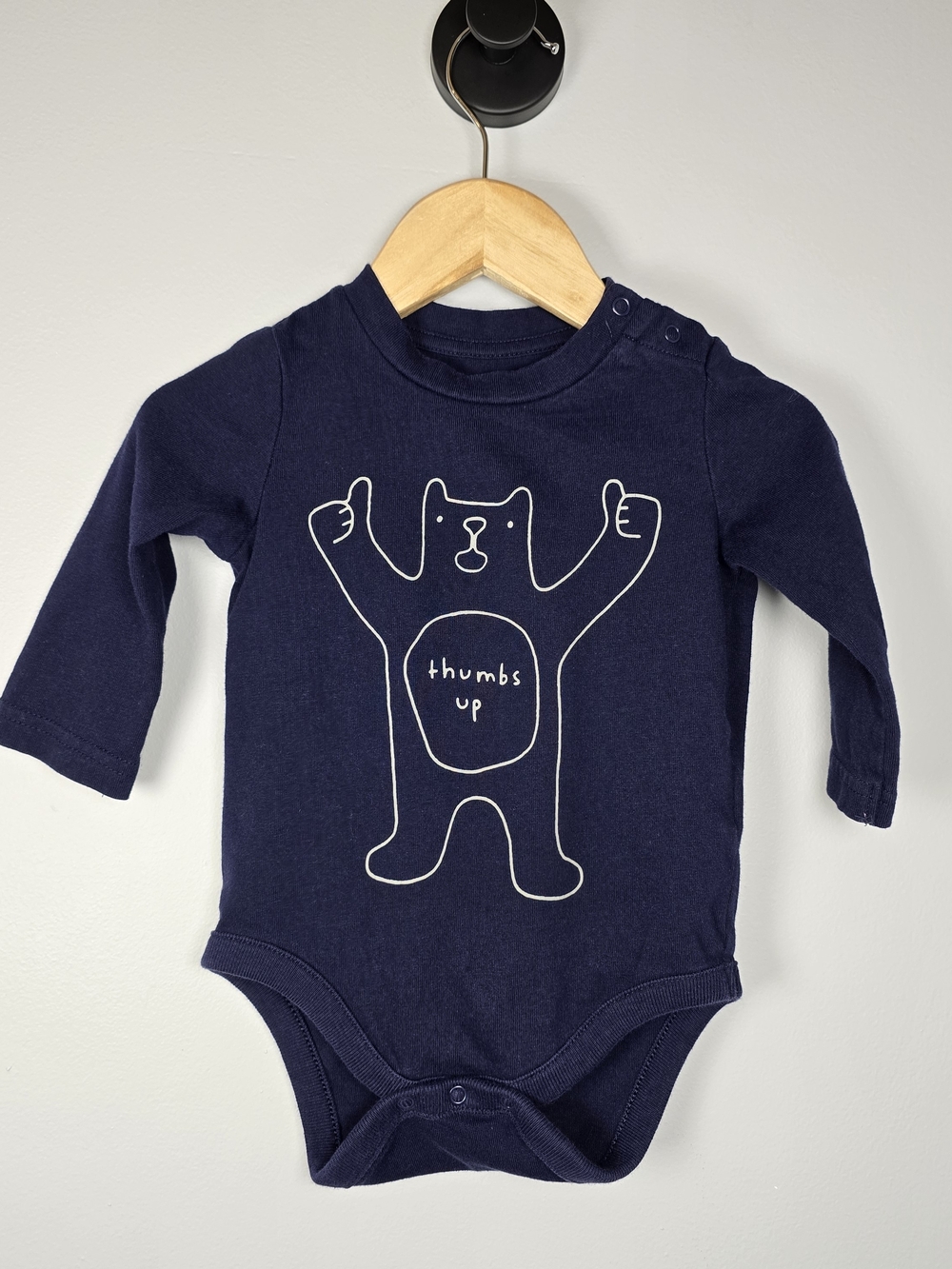 Navy "Thumbs Up" Long-Sleeve Baby Cotton One-Piece